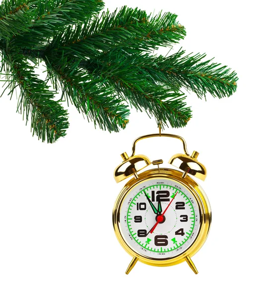 Julgran och klocka — Stockfoto