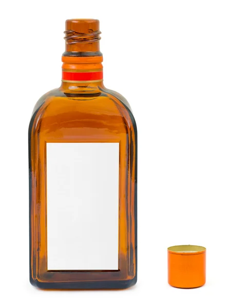Ανοιγμένο μπουκάλι με λευκά label — Φωτογραφία Αρχείου