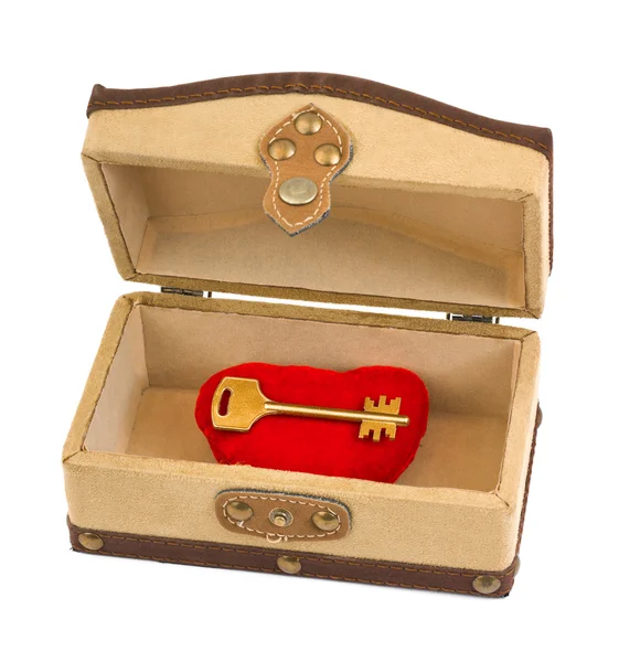 Key and heart in box — Stock Photo, Image