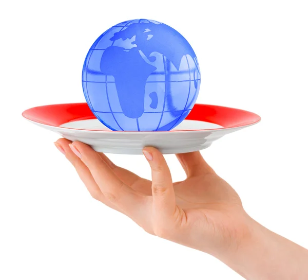 stock image Hand with plate and globe