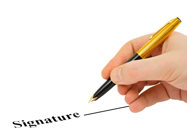 Hand with pen and contract — Stock Photo, Image