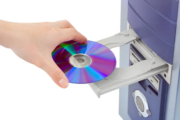 Hand and computer cd-rom — Stock Photo, Image