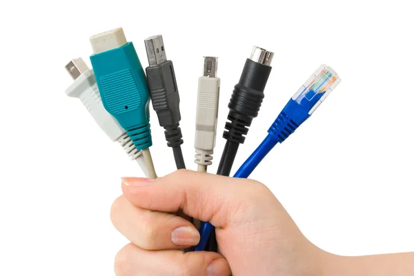 Computer cables in hand — Stock Photo, Image