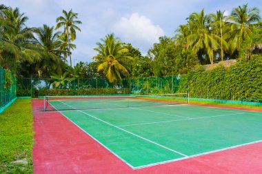 Tennis court on a tropical island clipart