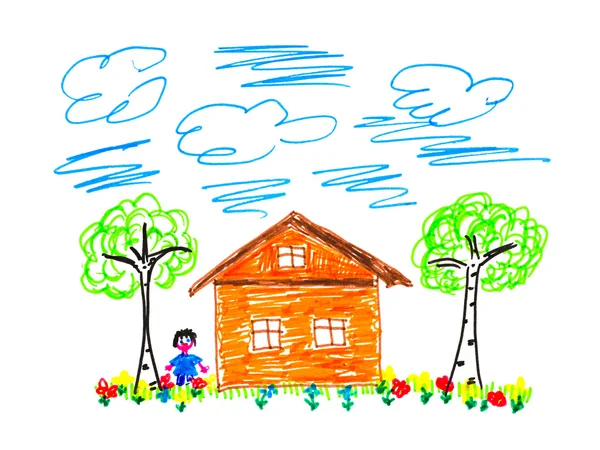 Casa de desenho da criança — Fotografia de Stock