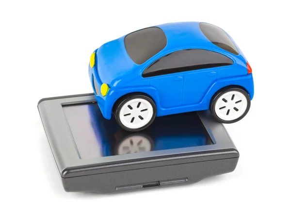 GPS navigator en speelgoed auto — Stockfoto