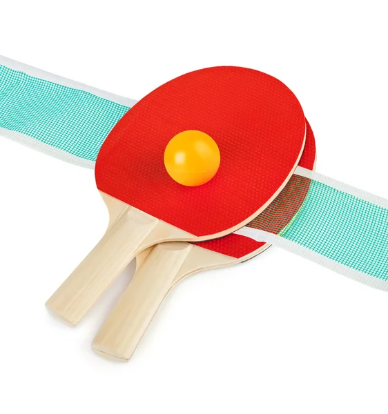 Теннисные ракетки и сетка — стоковое фото