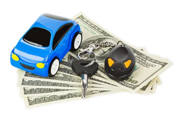Toy car, keys and money — Stock Photo, Image