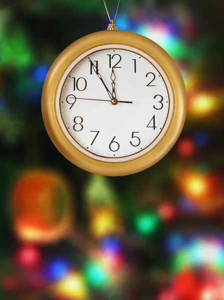 Clock and christmas tree — Stock Photo, Image