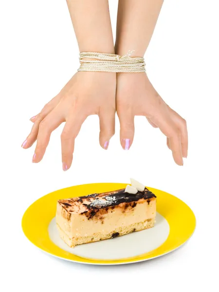 Tårta och bundna händer — Stockfoto