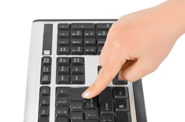 Computer keyboard and hand — Stock Photo, Image