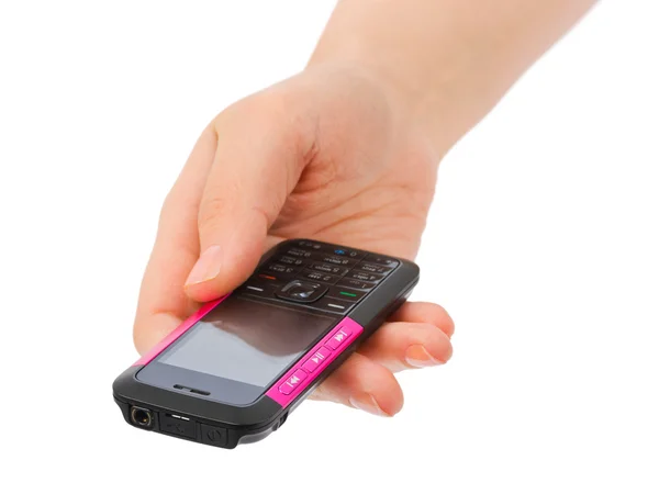 Kézzel, amely a mobiltelefon — Stock Fotó