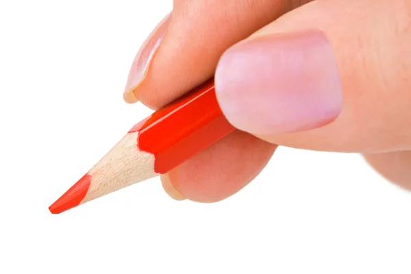 Κόκκινο μολύβι στο χέρι — Φωτογραφία Αρχείου