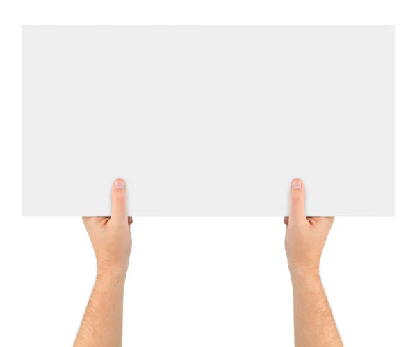 Mãos e banner de papel — Fotografia de Stock