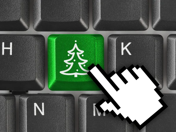 Počítačová klávesnice s klíčem vánoční stromeček — Stock fotografie