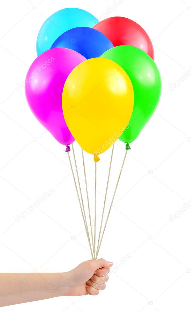 Multicolored balloons in hand