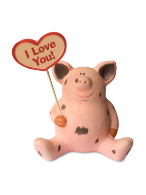 Funny pig with heart I Love You! clipart