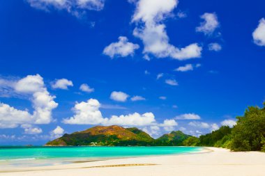 Tropical beach Cote d'Or at island Praslin, Seychelles clipart