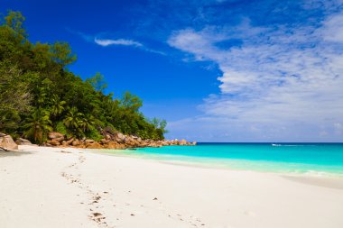 ada praslin, Seyşel Adaları tropikal plaj