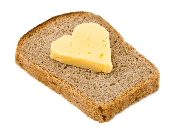 Chleb i ser w kształcie serca — Zdjęcie stockowe