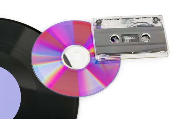 Gramophone disk, cd and cassette — Stock Photo, Image