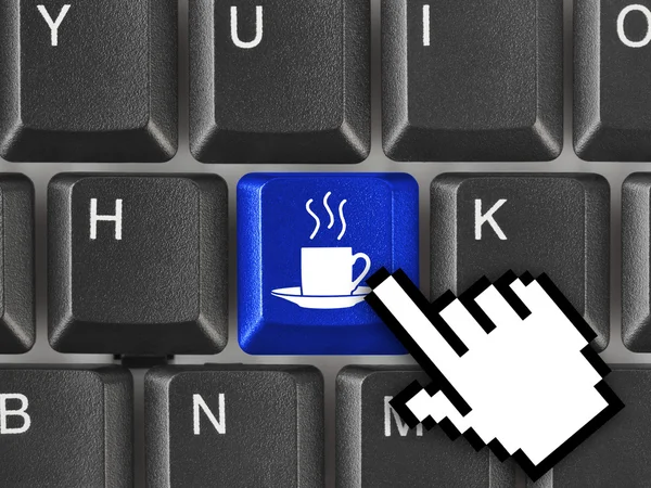 Teclado de computador com chave de café — Fotografia de Stock