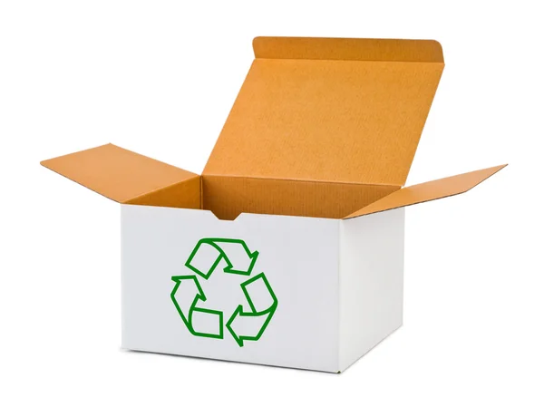 Doos met recycling teken — Stockfoto