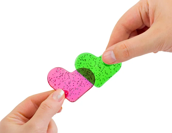 Man and woman hands with hearts — Stock Photo, Image