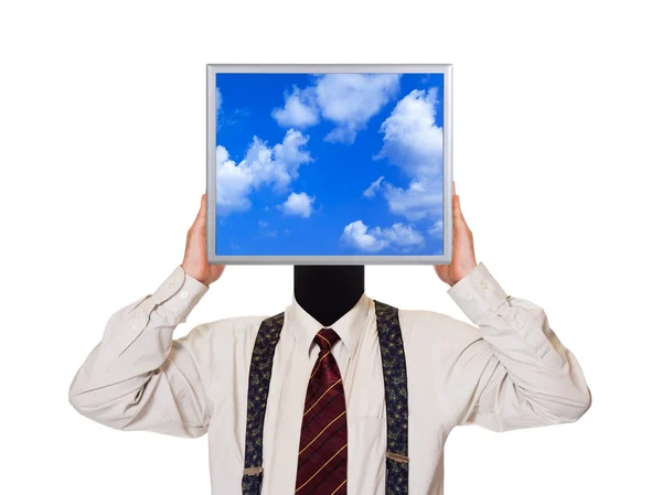 Businessman with sky computer screen — Stock Photo, Image