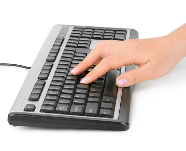 Πληκτρολόγιο του υπολογιστή και το χέρι计算机键盘和手 — Φωτογραφία Αρχείου