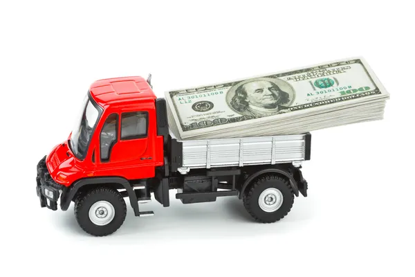 Játék teherautó pénzzel — Stock Fotó