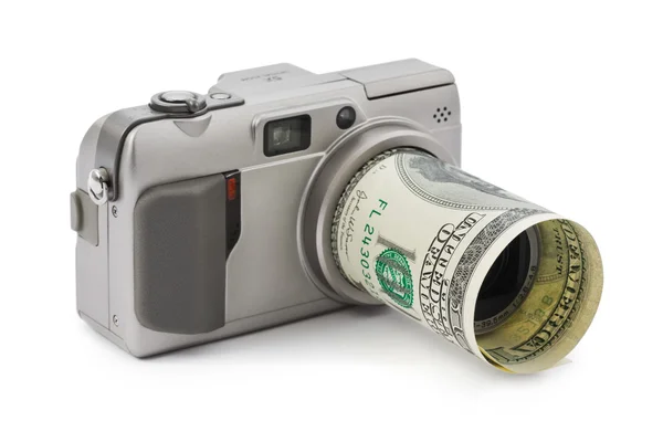 Cámara fotográfica y dinero —  Fotos de Stock