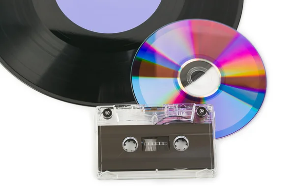留声机磁盘、 cd 和盒式磁带 — 图库照片