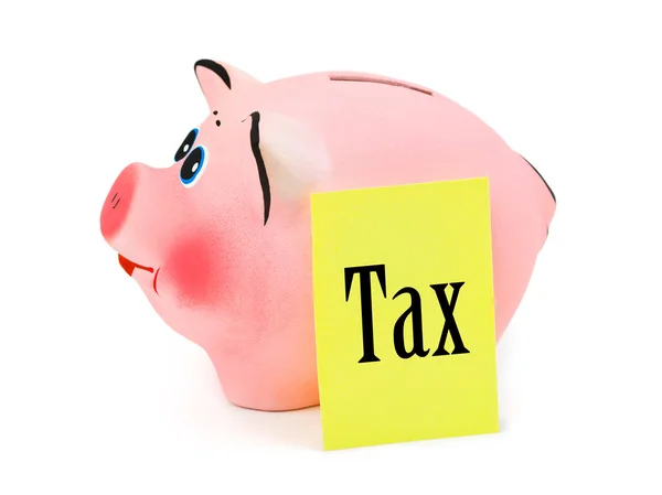 Stock image Piggy bank and paper Tax