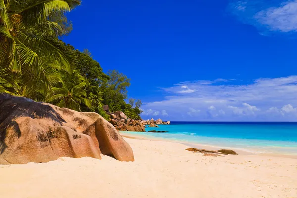 Tropical beach at island Praslin, Seychelles — Stock Photo, Image