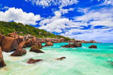 Tropical beach at Seychelles clipart