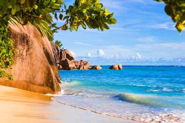 Tropical beach Source D'Argent at Seychelles clipart