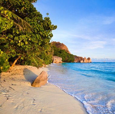 Tropical beach Source D'Argent at Seychelles clipart