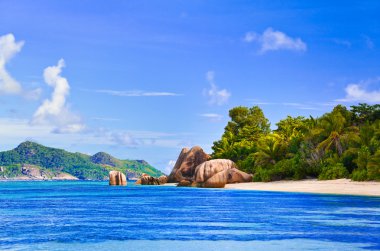 Beach Source d'Argent at Seychelles clipart