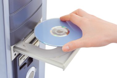 Hand and computer cd-rom clipart