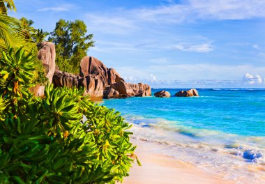 Tropical beach Source D'Argent at Seychelles clipart