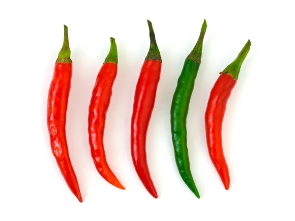 Groen en rood hot chili peper — Stockfoto