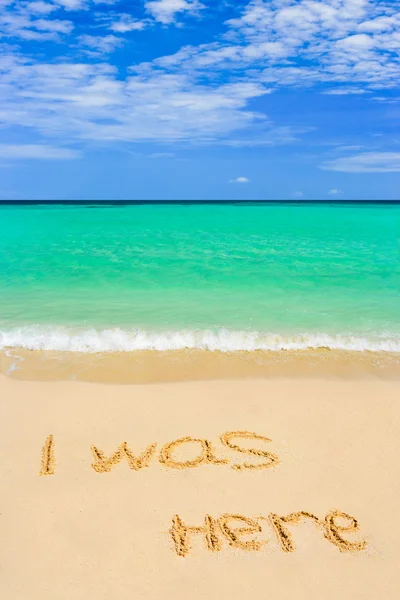 Palavras que eu estava aqui na praia — Fotografia de Stock