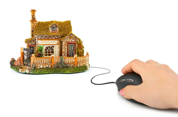 컴퓨터 마우스와 집 손 — 스톡 사진