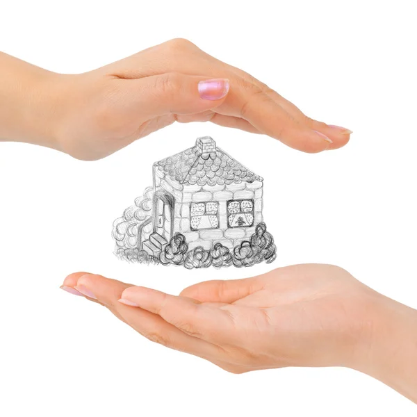 Cupped hands and house — Stock Photo, Image