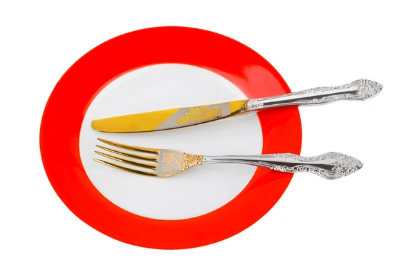 Plaque, couteau et fourchette — Photo