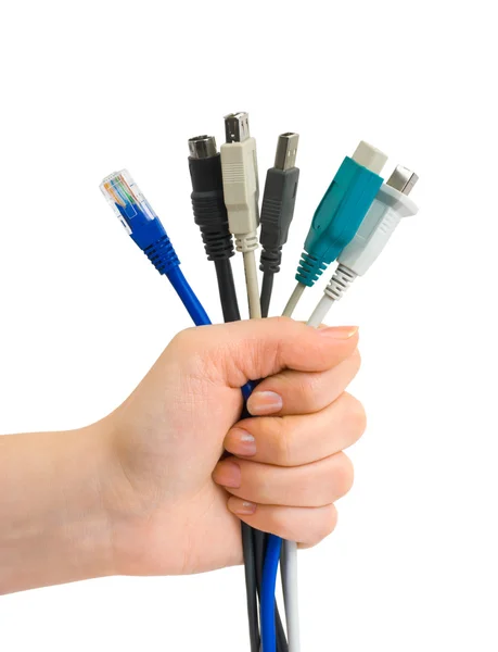 Počítačové kabely v ruce — Stock fotografie