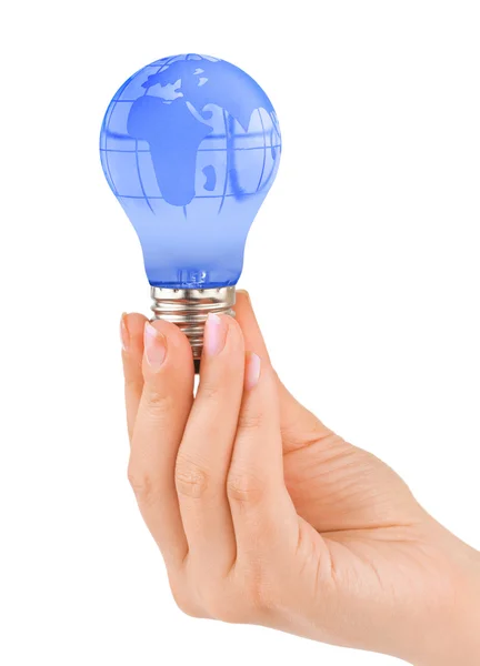 Mão e lâmpada com globo — Fotografia de Stock