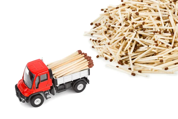 Toy car truck with match — Stock Photo, Image