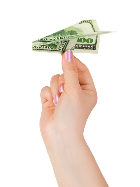 Hand and money plane — Stok fotoğraf